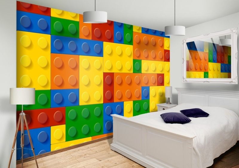 lego bedroom wallpaper,room,interior design,wall,furniture,modern art
