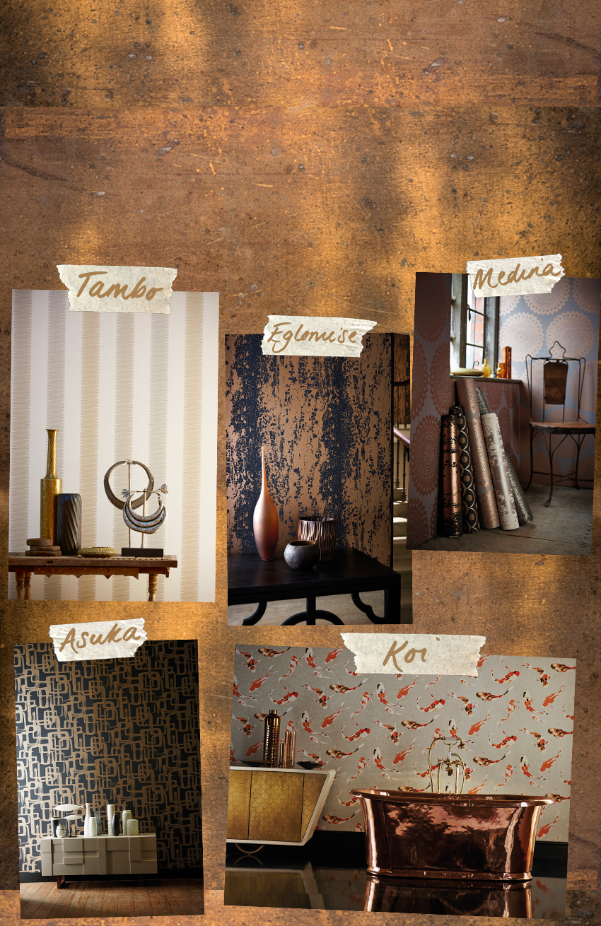 copper coloured wallpaper,room,furniture,interior design,table,wall
