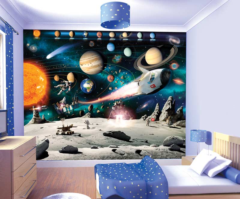 space wallpaper bedroom,mural,wallpaper,room,wall,interior design