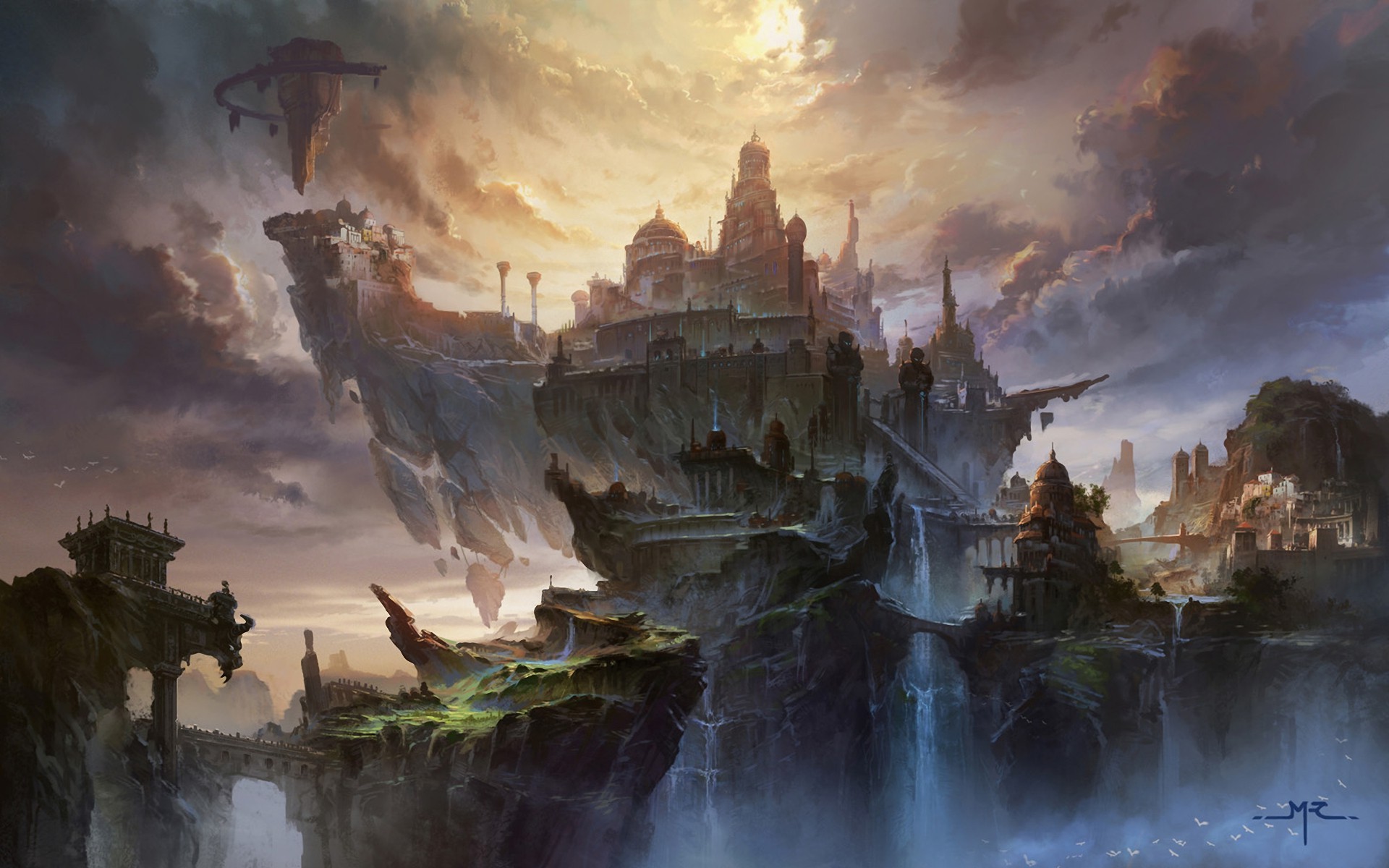 fantasy art wallpaper,nature,sky,watercolor paint,cg artwork,strategy video game