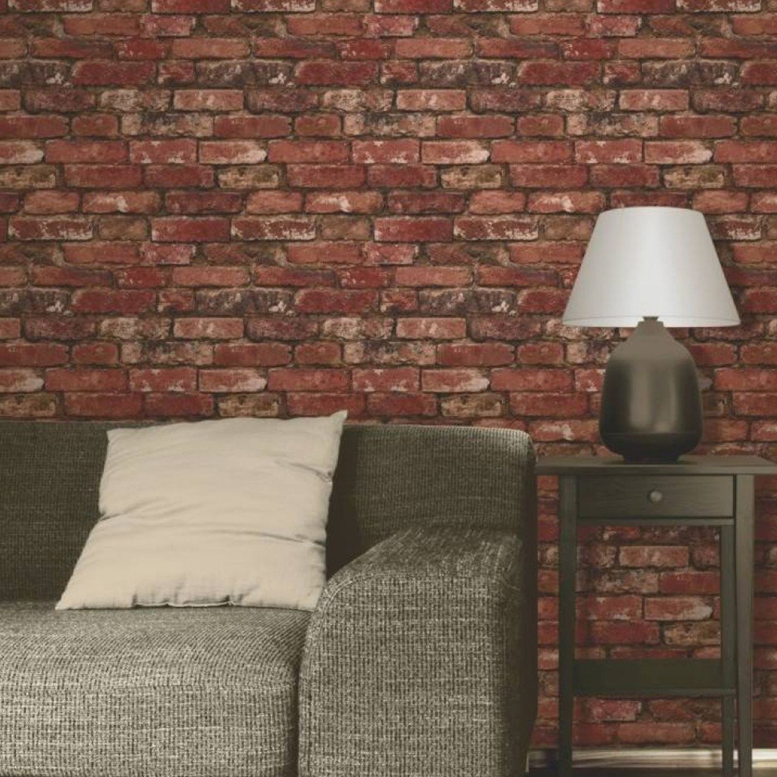 red brick effect wallpaper,brick,wall,brickwork,room,wallpaper