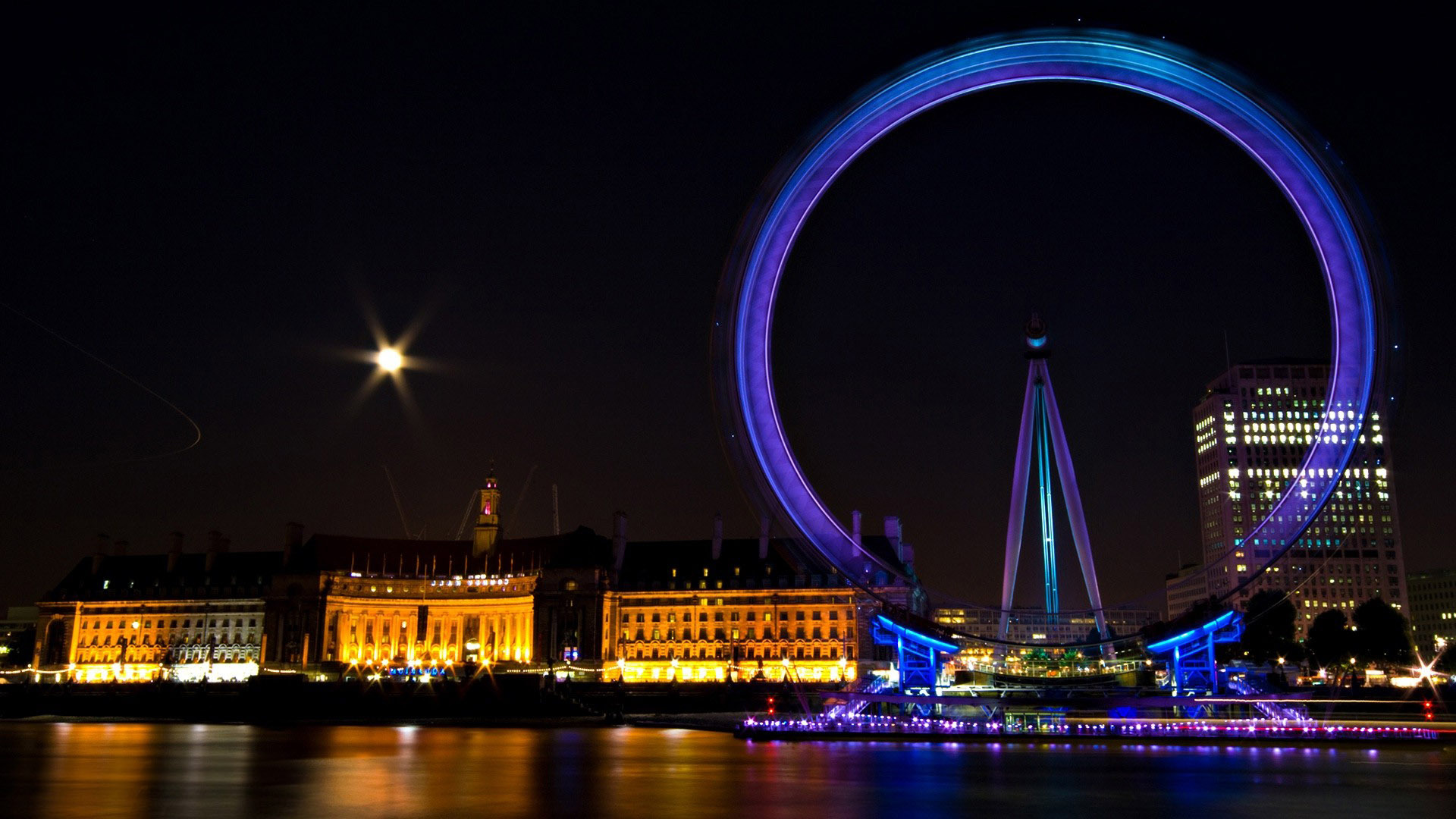 london themed wallpaper,landmark,ferris wheel,night,light,tourist attraction