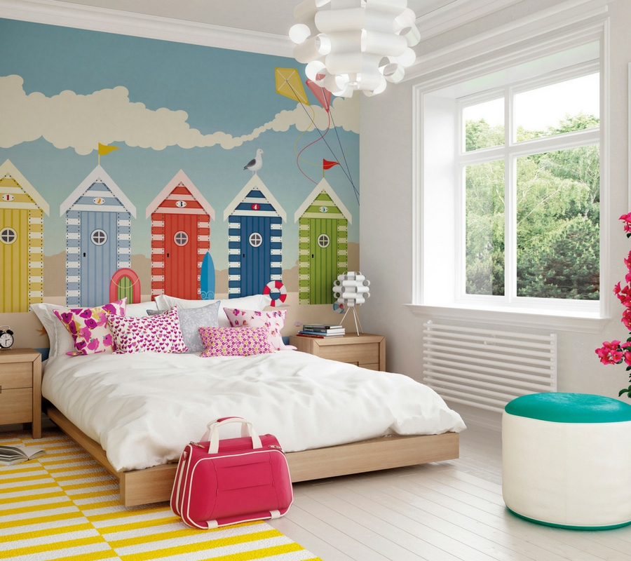 beach hut wallpaper,room,bedroom,furniture,wall,wallpaper