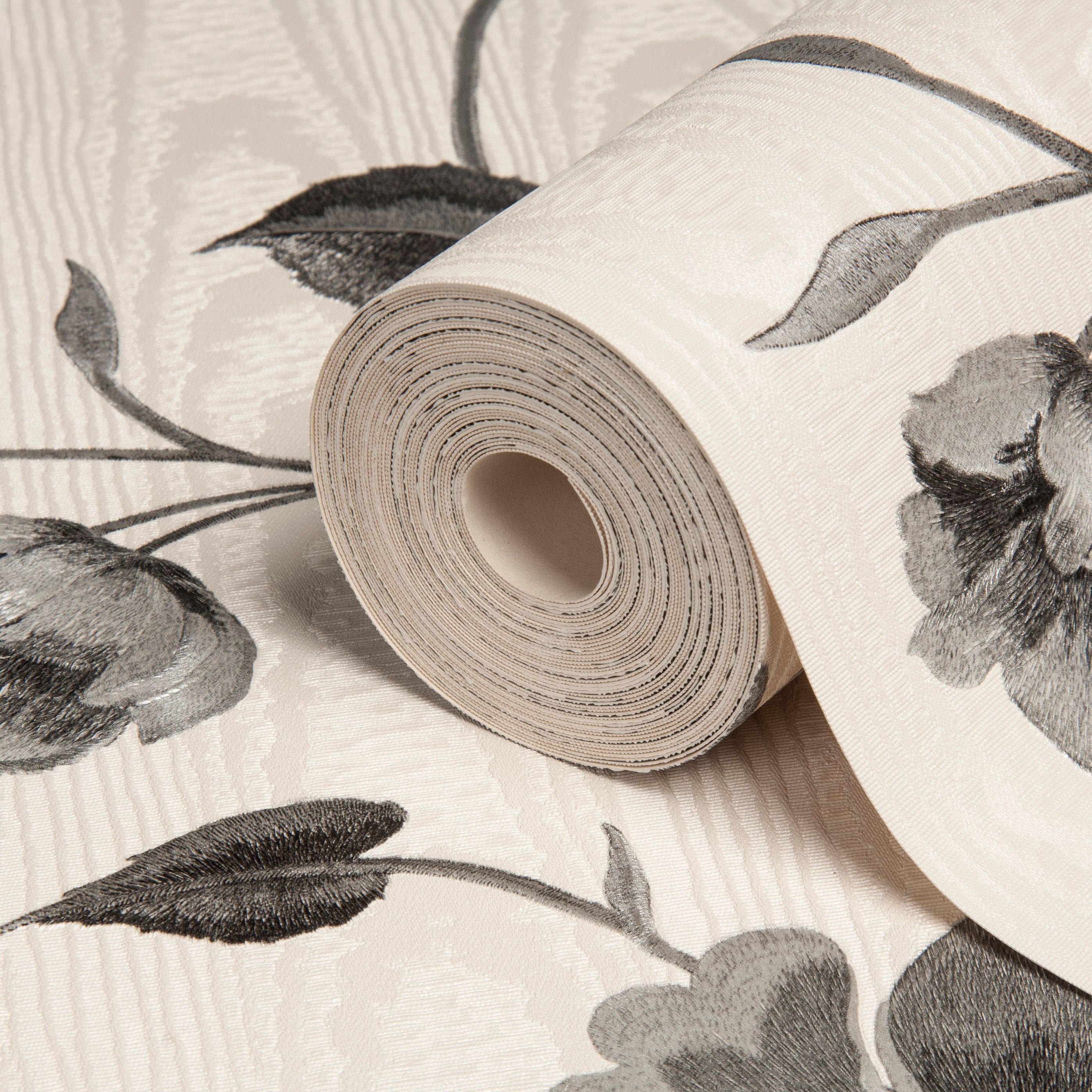Opus Bella Trail Black & Cream Floral Embossed Wallpaper - Thread