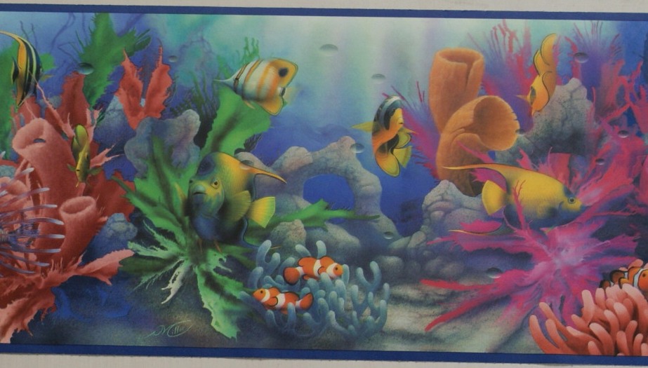 fish wallpaper border,fish,aquarium decor,freshwater aquarium,organism,majorelle blue