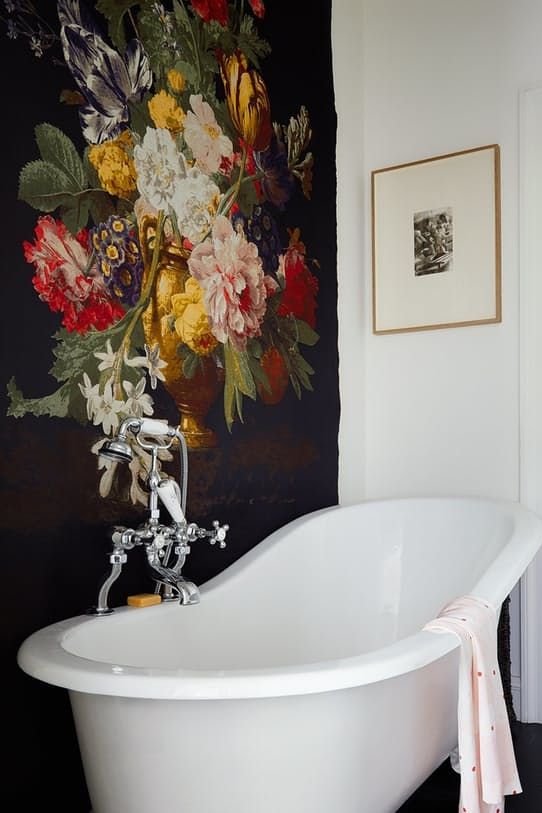 floral bathroom wallpaper,bathroom,room,bathtub,plumbing fixture,interior design