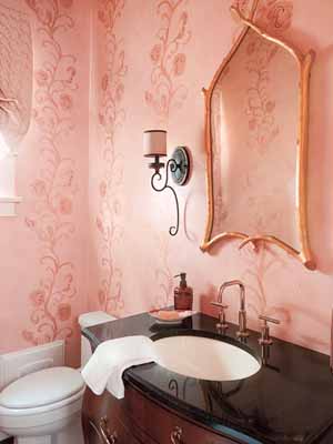 핑크 욕실 벽지,화장실,방,벽,인테리어 디자인,특성