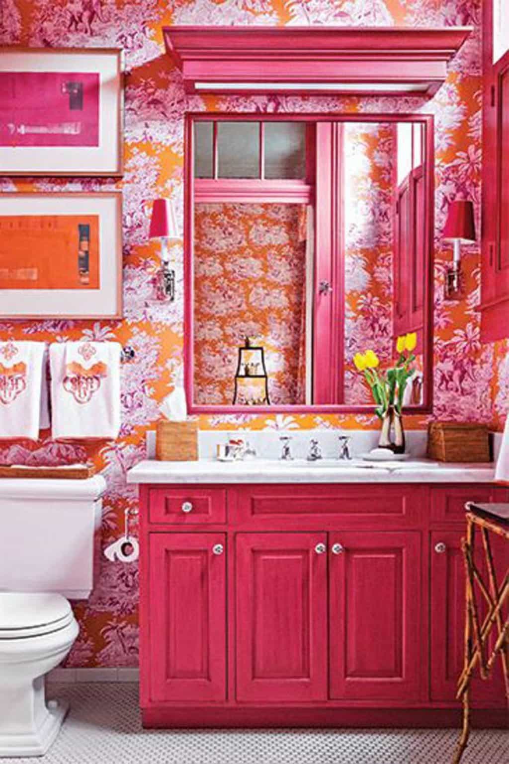 pink bathroom wallpaper,pink,room,bathroom,red,orange (708133