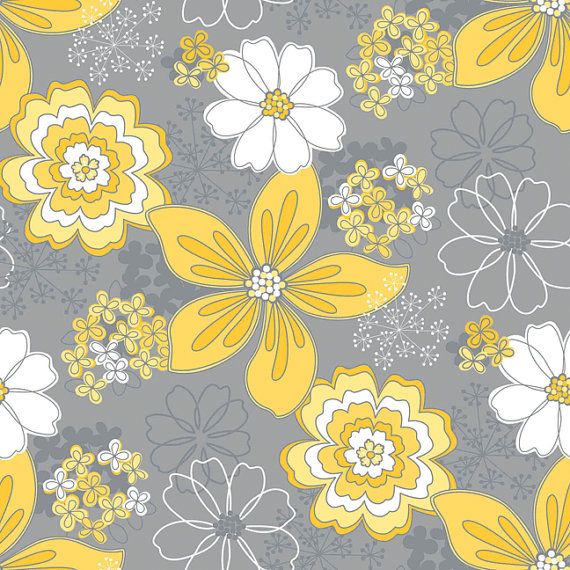 papel tapiz floral gris,amarillo,modelo,flor,planta,línea