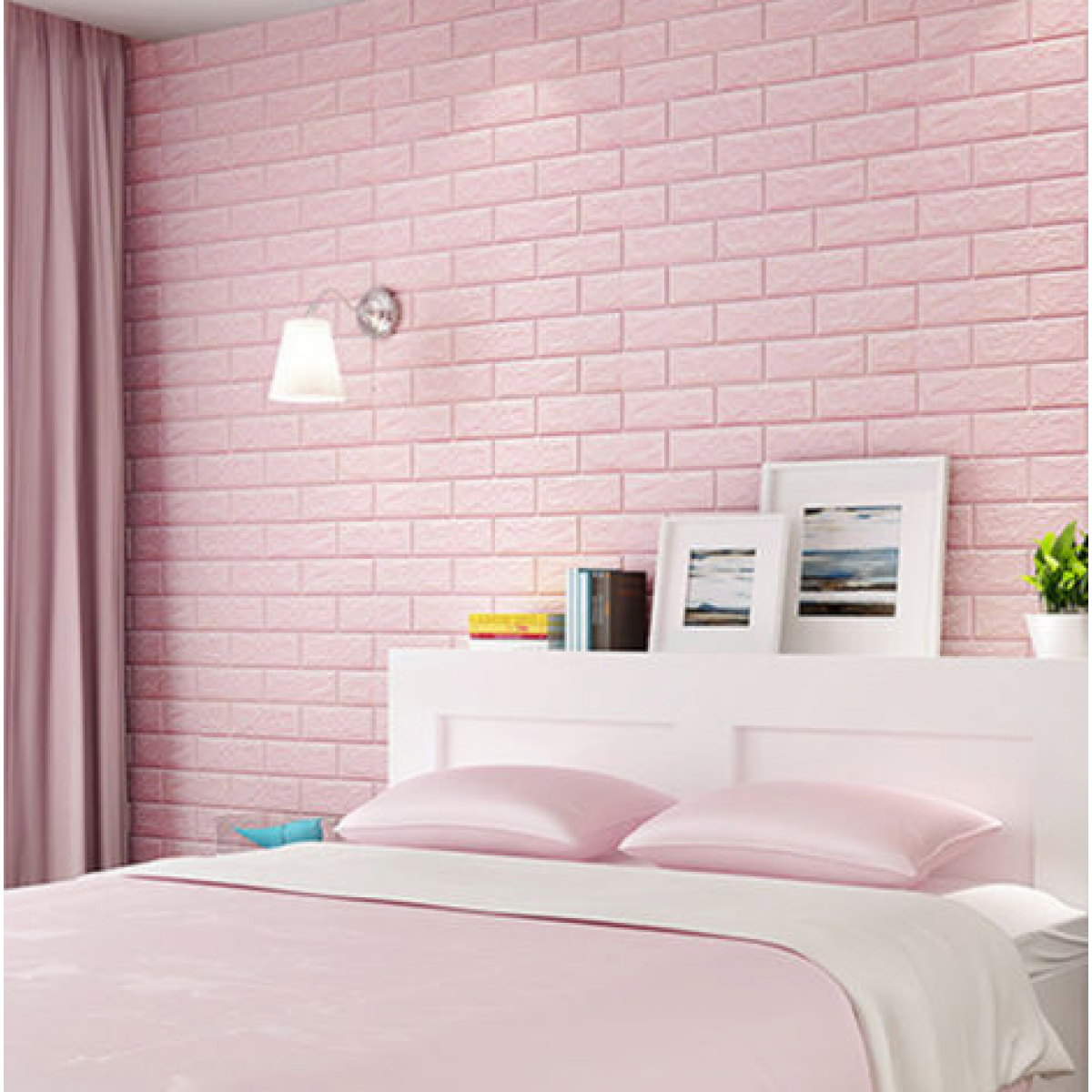 foam brick wallpaper,bedroom,wall,pink,room,furniture