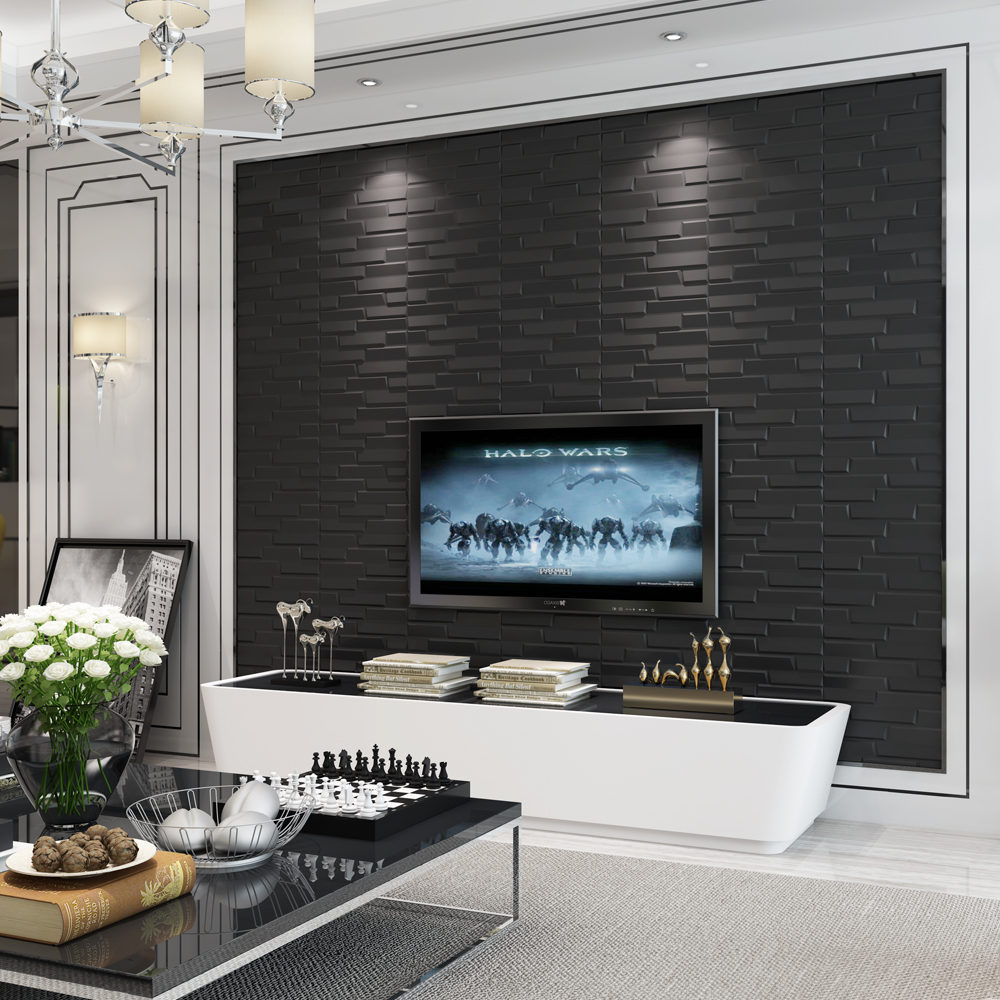 foam brick wallpaper,living room,black,room,wall,interior design