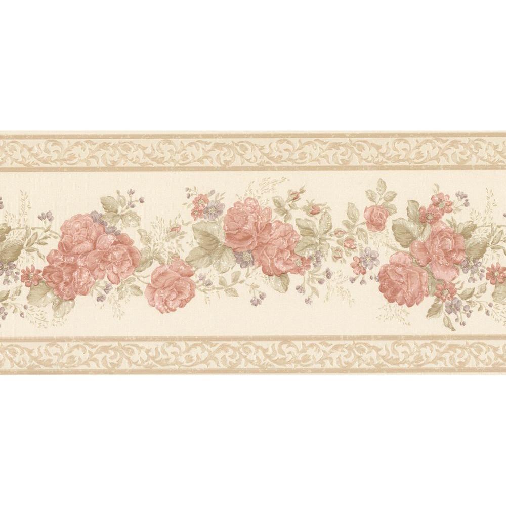floral wallpaper border,pink,beige,pattern,design,textile