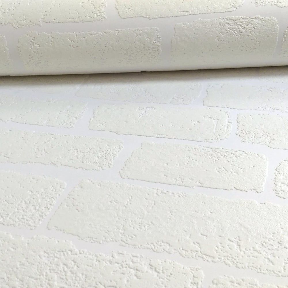 paintable brick wallpaper,white,wall,beige,textile,linens