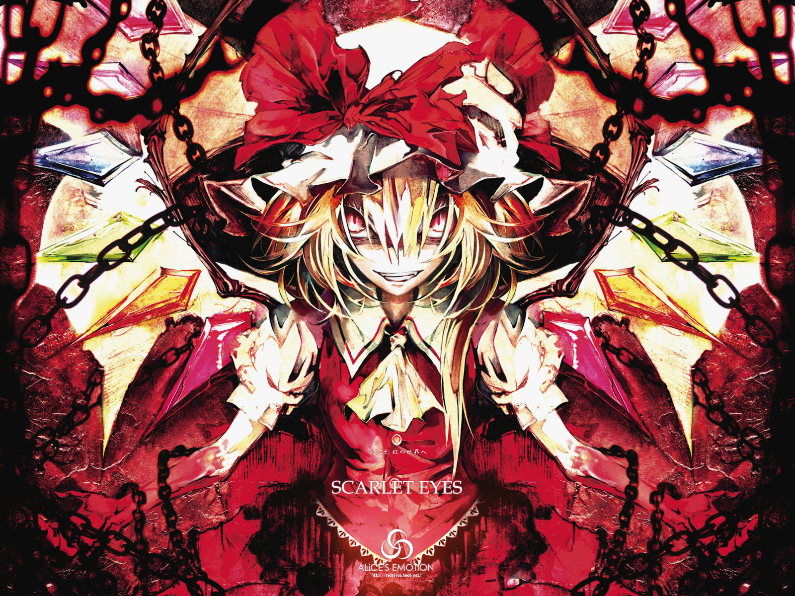 flandre scharlachrote tapete,anime,illustration,cg kunstwerk,erfundener charakter,grafikdesign