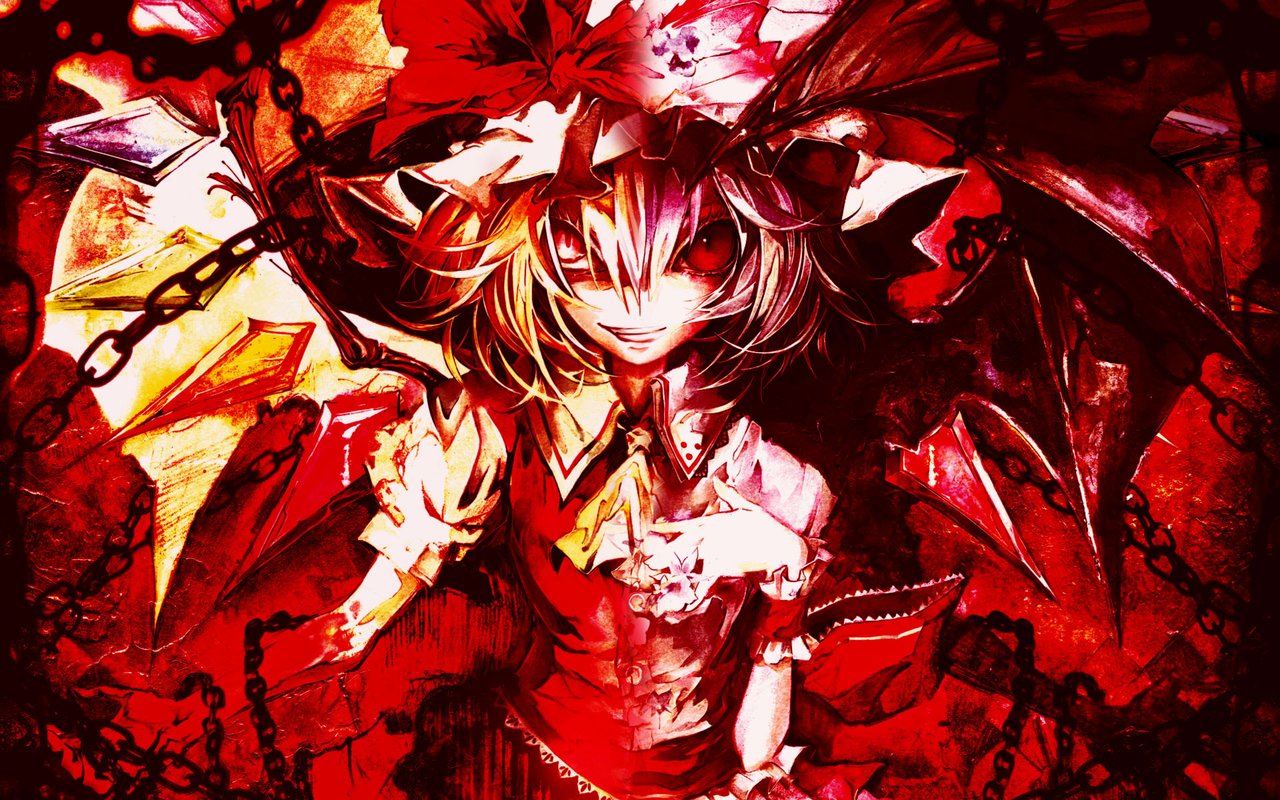 flandre scarlet wallpaper,rojo,anime,cg artwork,dibujos animados,ilustración