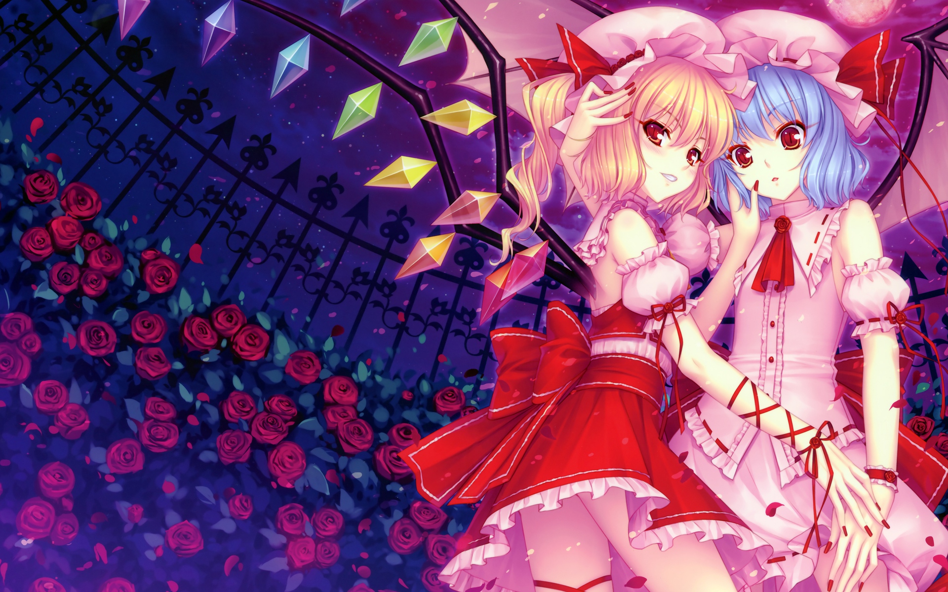 flandre scarlet wallpaper,cg artwork,anime,cartoon,long hair,red hair