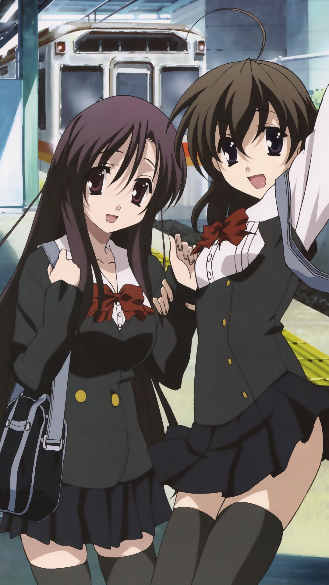 school days wallpaper,cartoon,anime,black hair,long hair,uniform