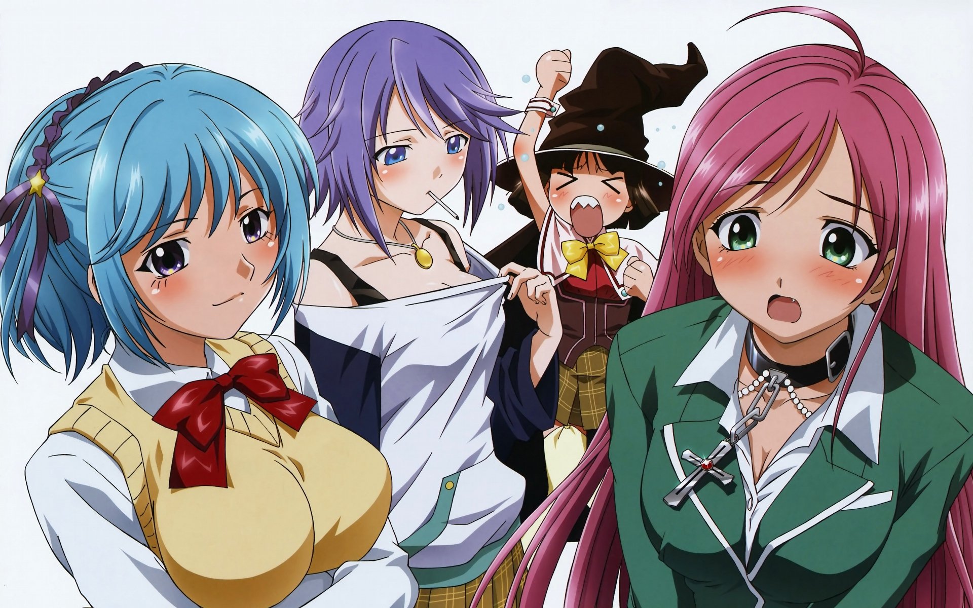 rosario vampire wallpaper,cartoon,anime,cg artwork,black hair,hime cut