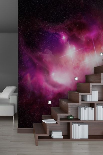 방 은하 벽지,보라색,제비꽃,벽,선반,인테리어 디자인