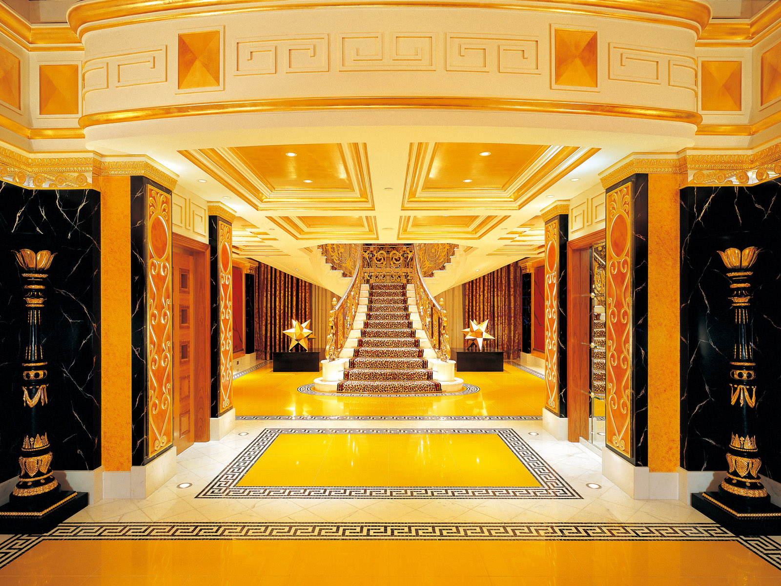 wallpaper design for hall,yellow,lobby,ceiling,column,building