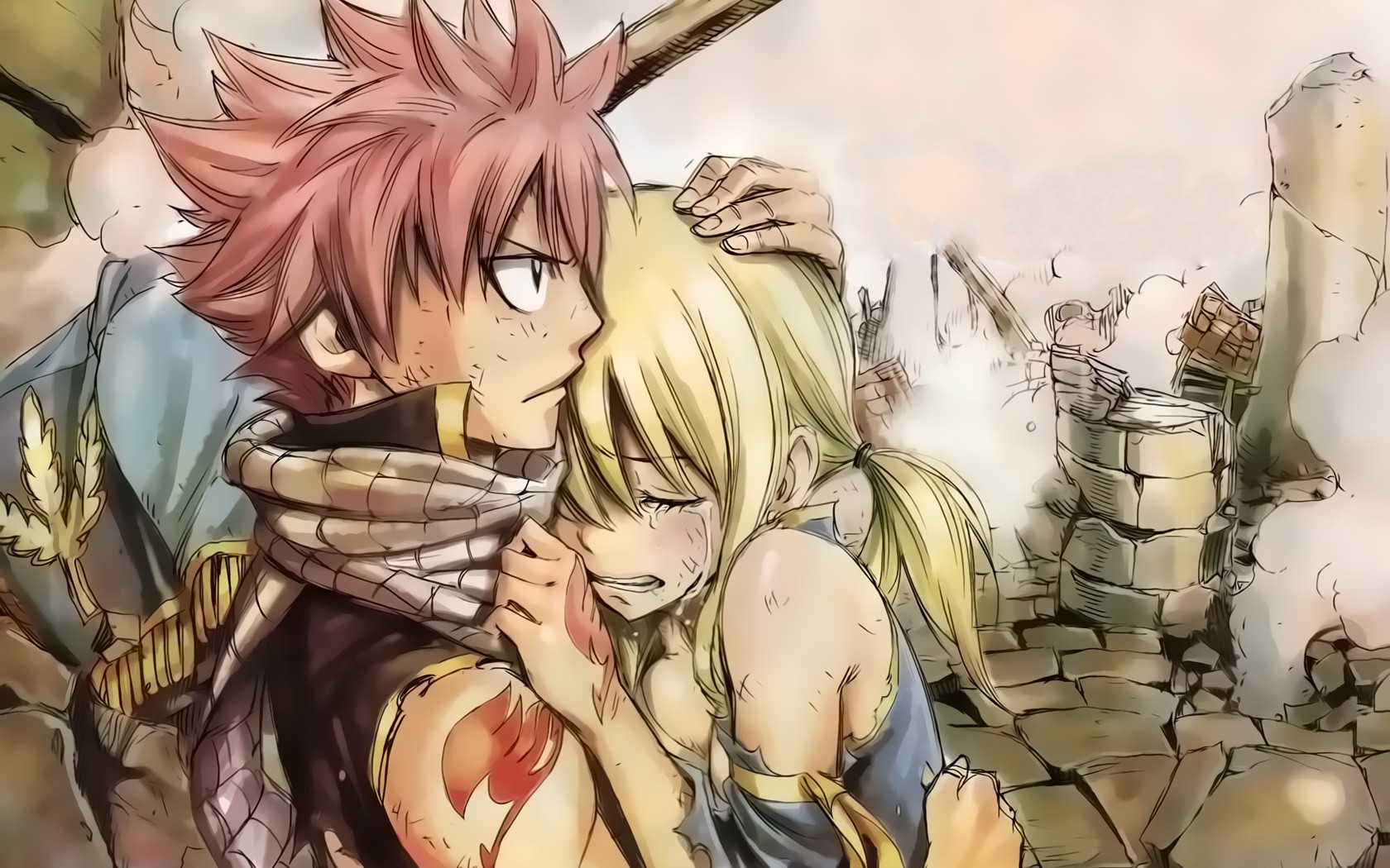 fond d'écran natsu et lucy,dessin animé,anime,oeuvre de cg,illustration,fiction