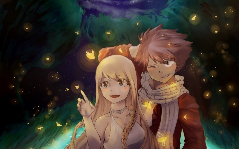 natsu and lucy wallpaper,anime,cg artwork,sky,cartoon,space