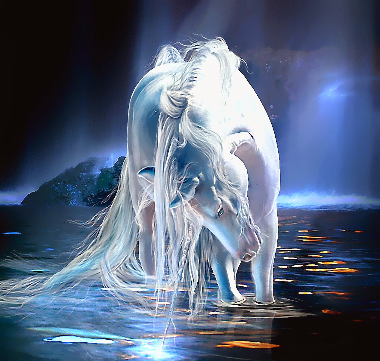 fondo de pantalla de unicornio b & m,agua,cg artwork,personaje de ficción,mitología