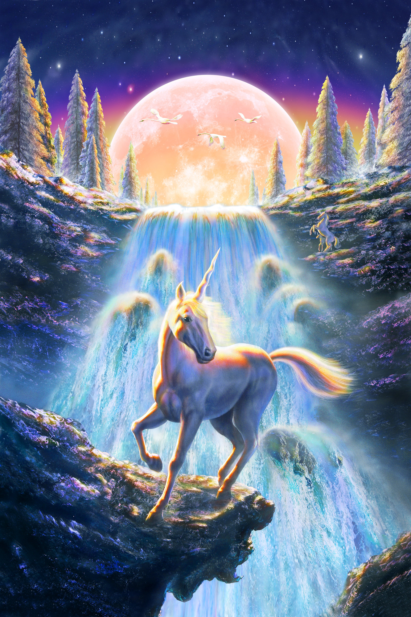 carta da parati unicorno b & m,mitologia,cg artwork,cielo,personaggio fittizio,drago