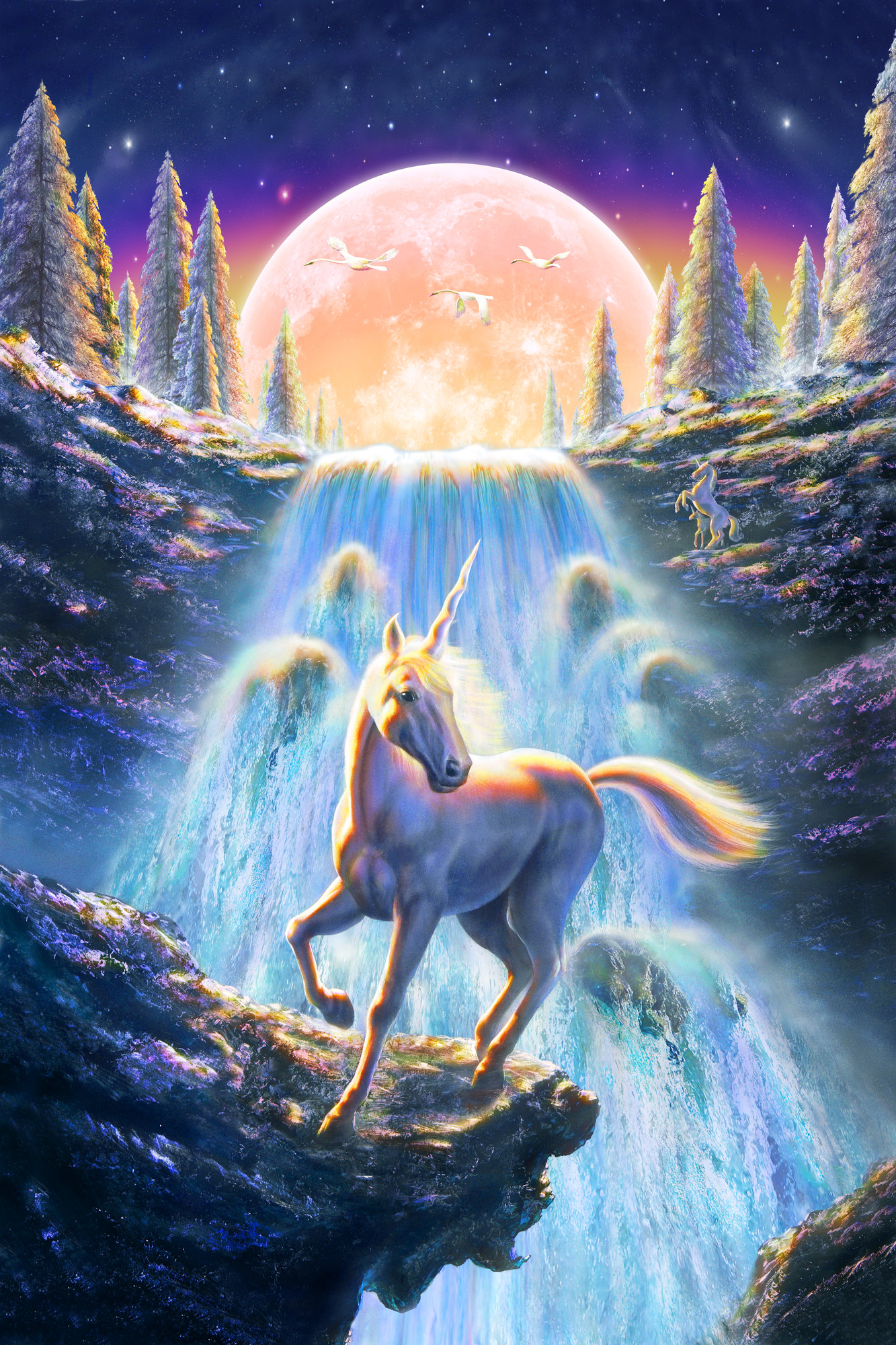 papier peint licorne b & m,mythologie,oeuvre de cg,ciel,personnage fictif,dragon