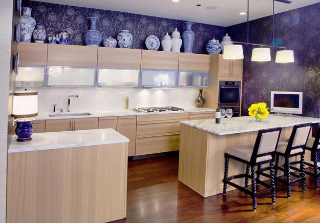modern kitchen wallpaper designs,countertop,cabinetry,kitchen,room,furniture