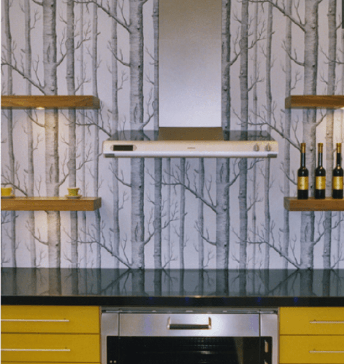 modern kitchen wallpaper designs,yellow,wall,tile,room,wallpaper