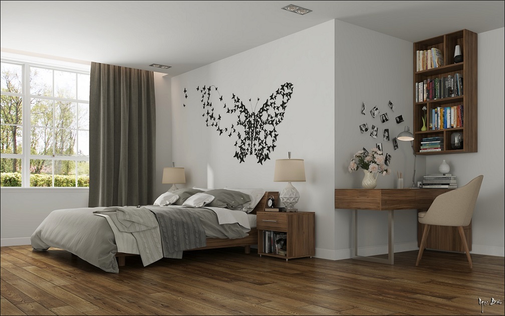침실을위한 나비 벽지,가구,침실,방,침대,인테리어 디자인