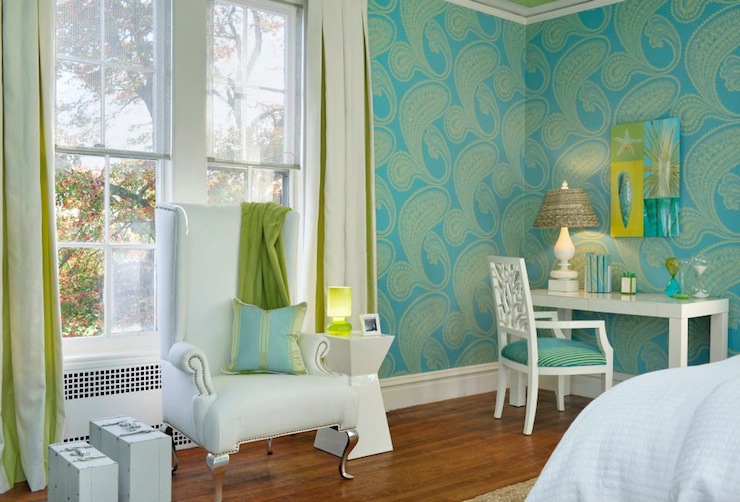 papel tapiz turquesa para dormitorio,habitación,verde,mueble,propiedad,diseño de interiores