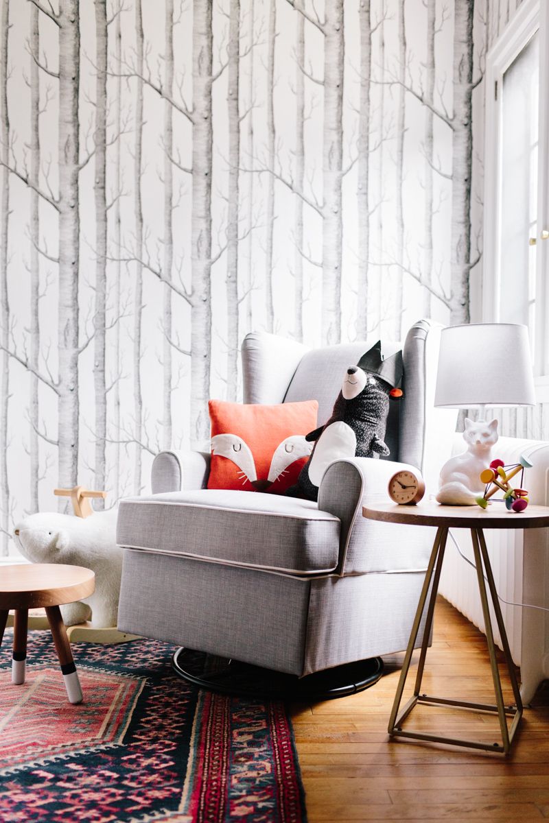 woodland themed wallpaper,furniture,interior design,room,red,living room