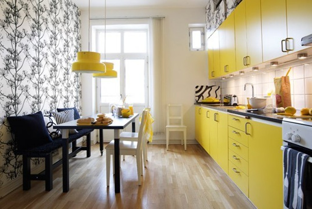 papier peint de cuisine moderne,jaune,chambre,meubles,cuisine,propriété