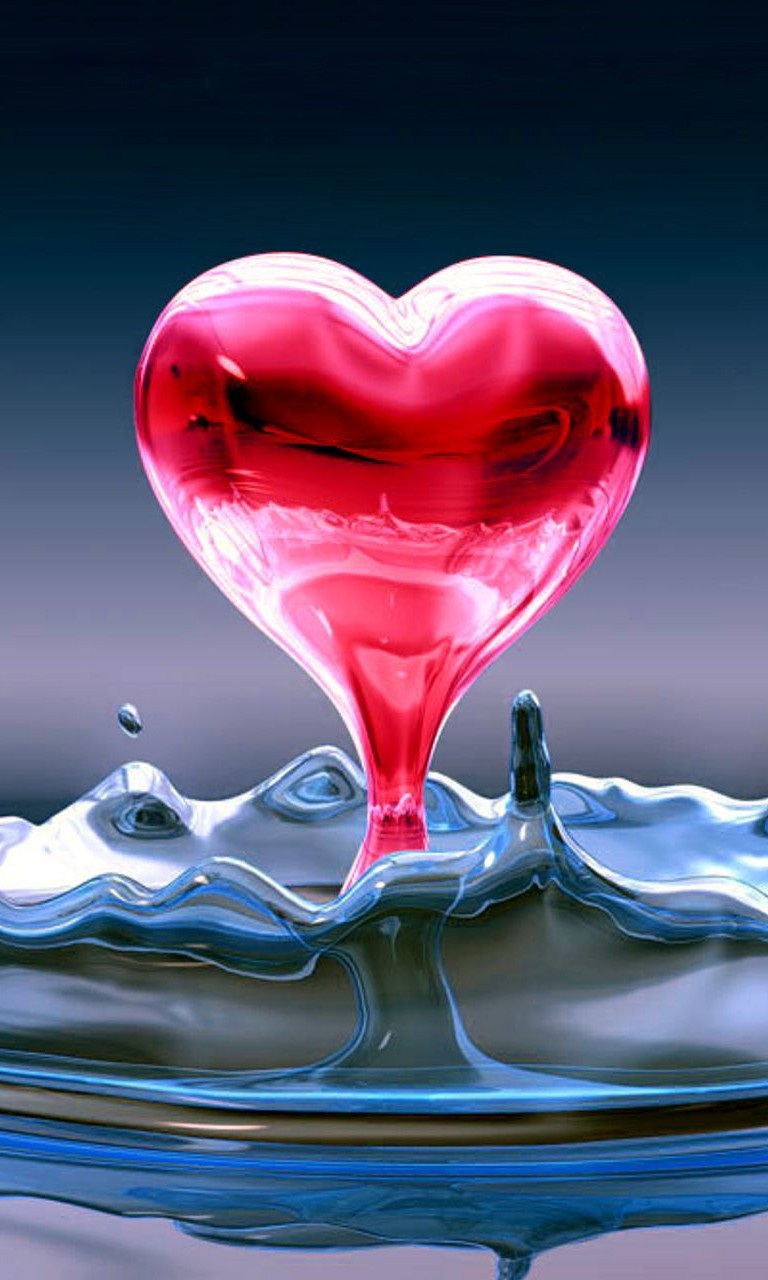 papier peint coeur 3d,l'eau,cœur,liquide,amour,fluide