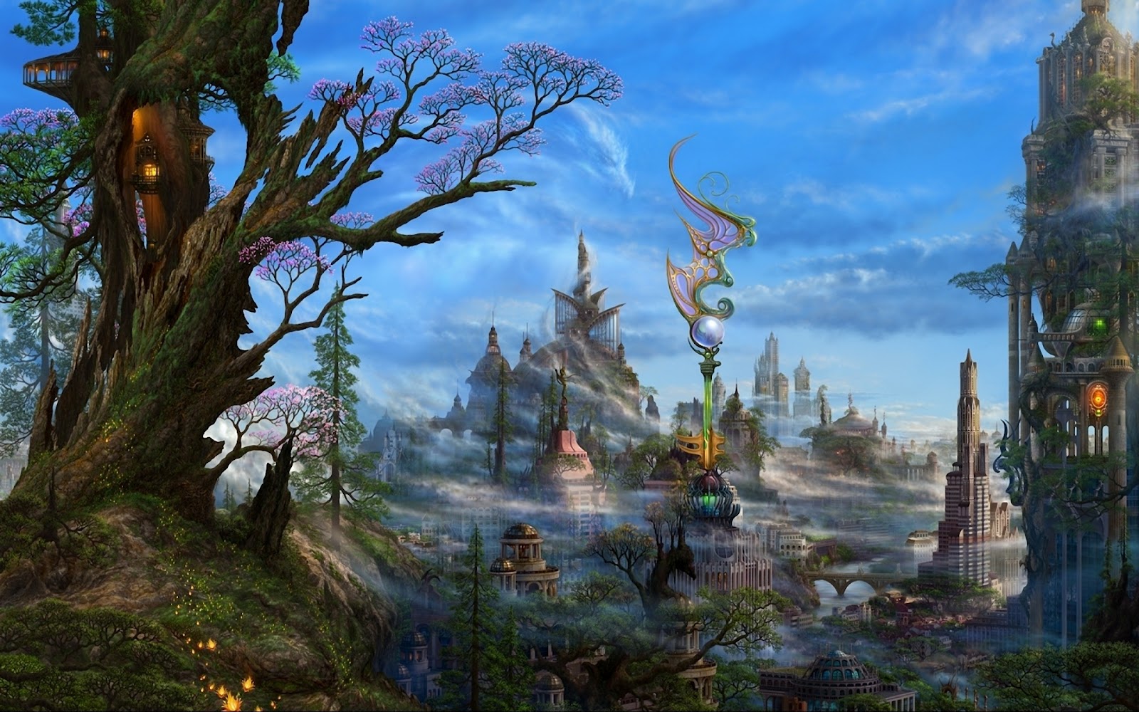 fond d'écran 3d fantasy,la nature,paysage naturel,arbre,ciel,la peinture