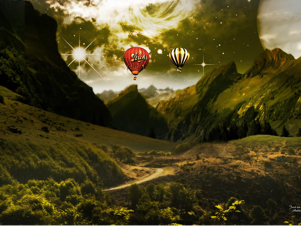 fond d'écran 3d fantasy,faire du ballon ascensionnel,la nature,montgolfière,ciel,véhicule