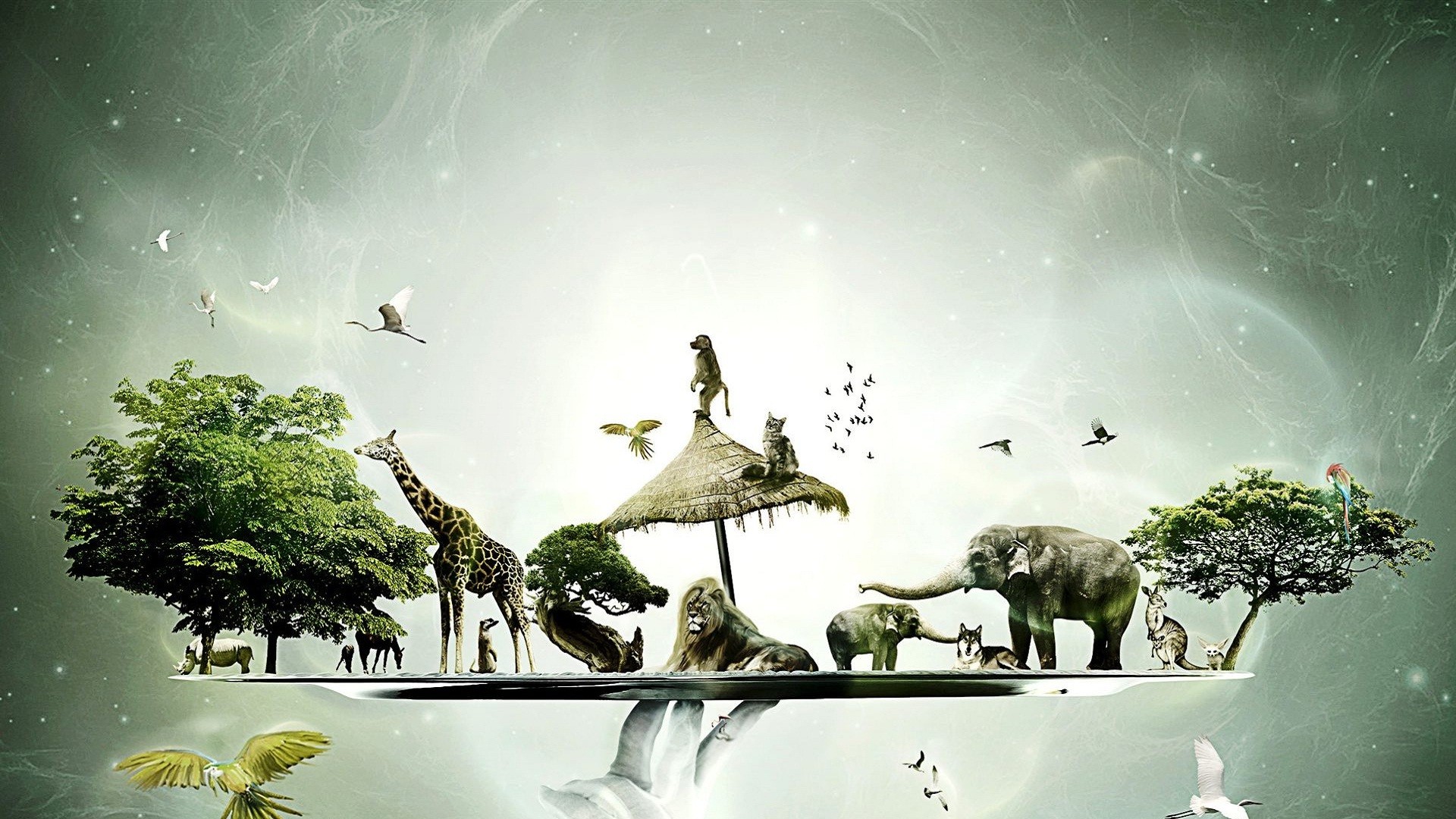 amazing world wallpaper,nature,sky,green,tree,illustration