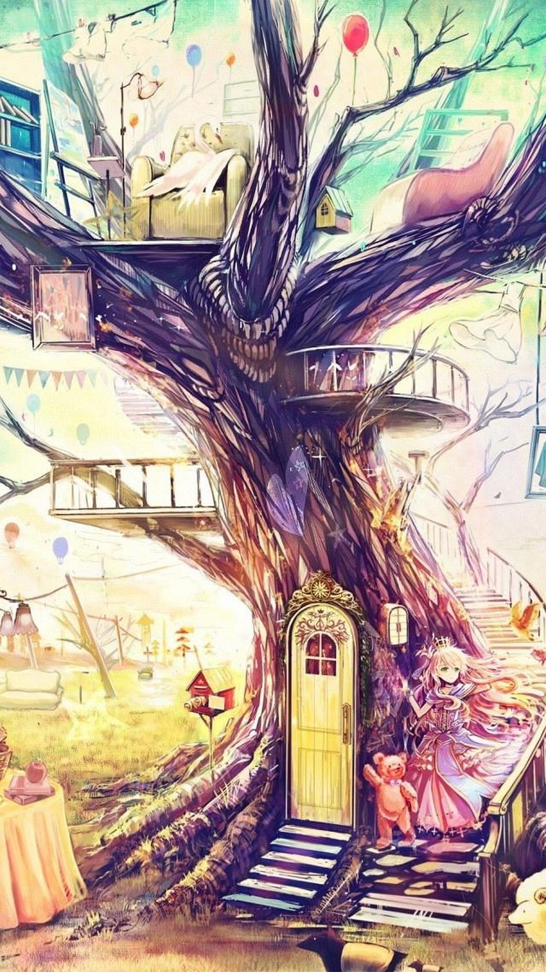 anime wallpaper full,tree,illustration,art,fictional character,drawing