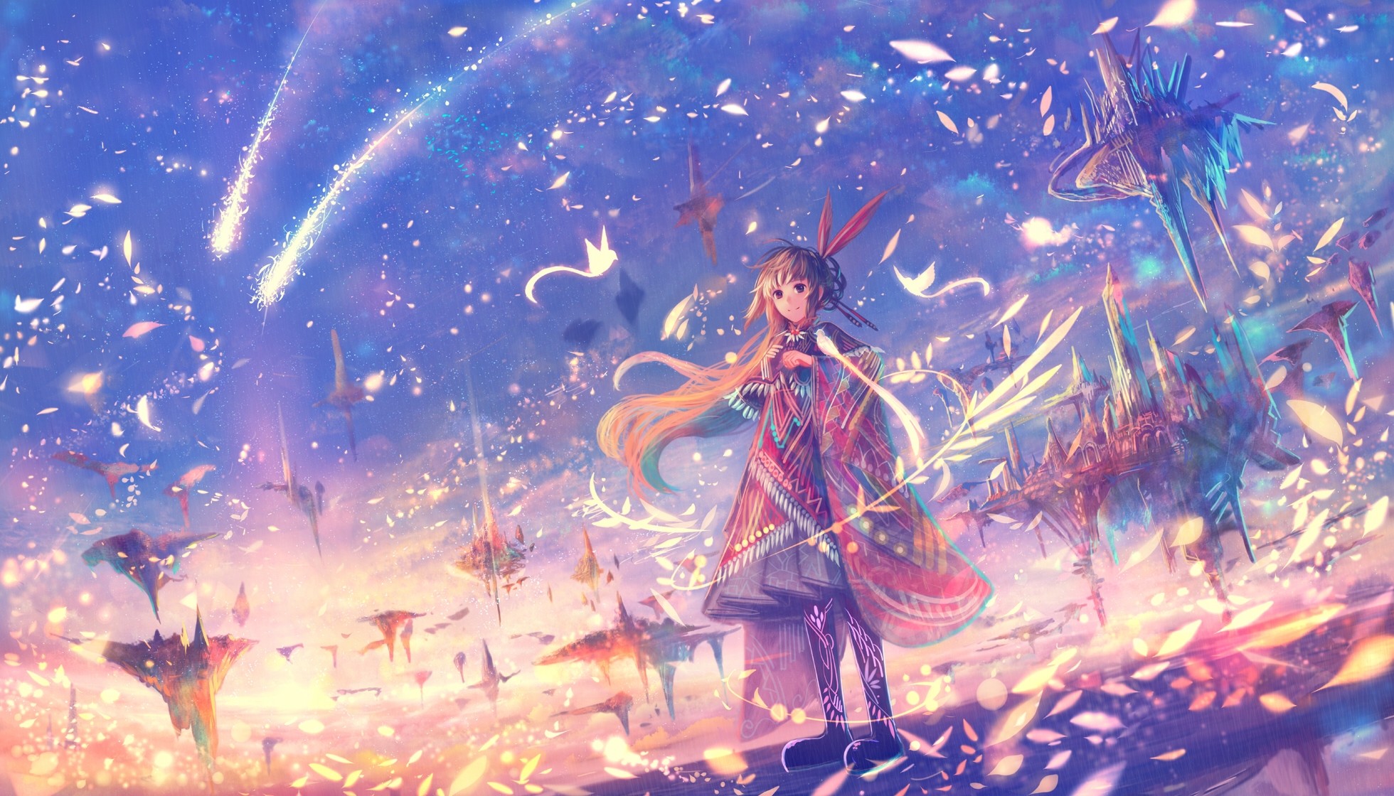 fond d'écran anime fantasy,oeuvre de cg,illustration,ciel,personnage fictif,art