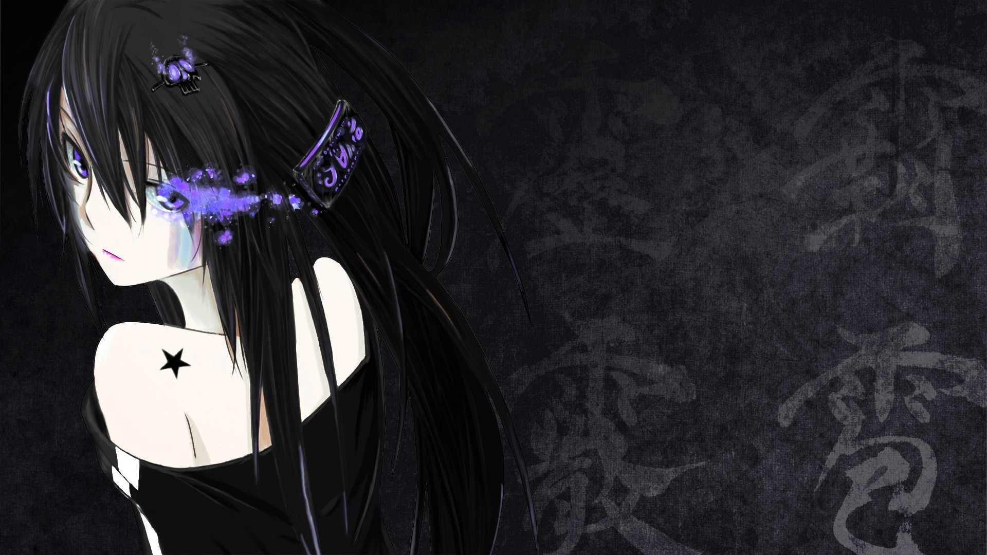 fondo de pantalla de anime negro,cabello negro,cg artwork,dibujos animados,anime,monocromo