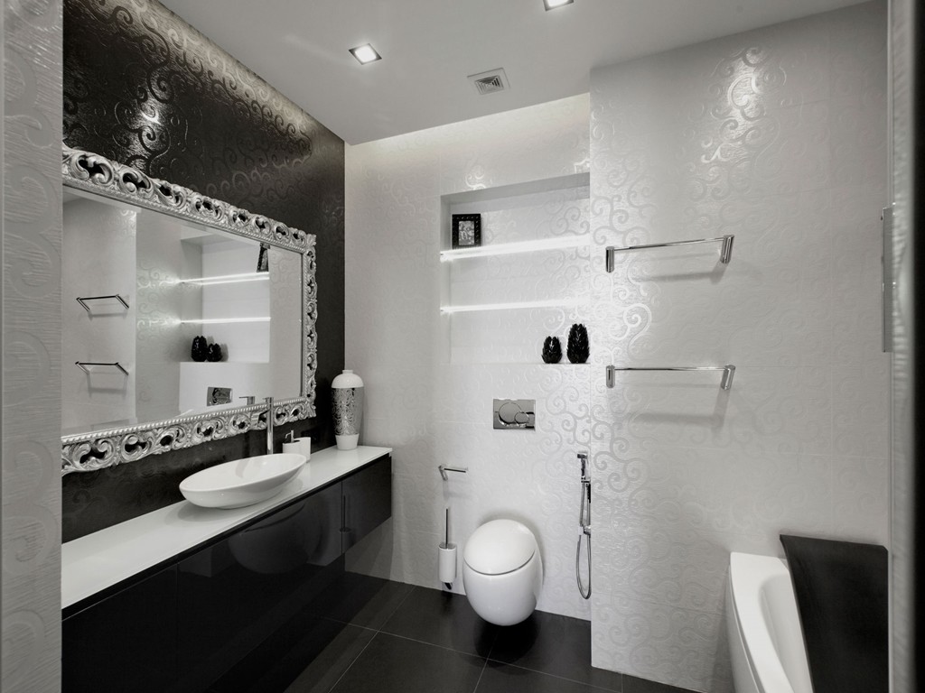 silver bathroom wallpaper,bathroom,room,white,black,property (721491