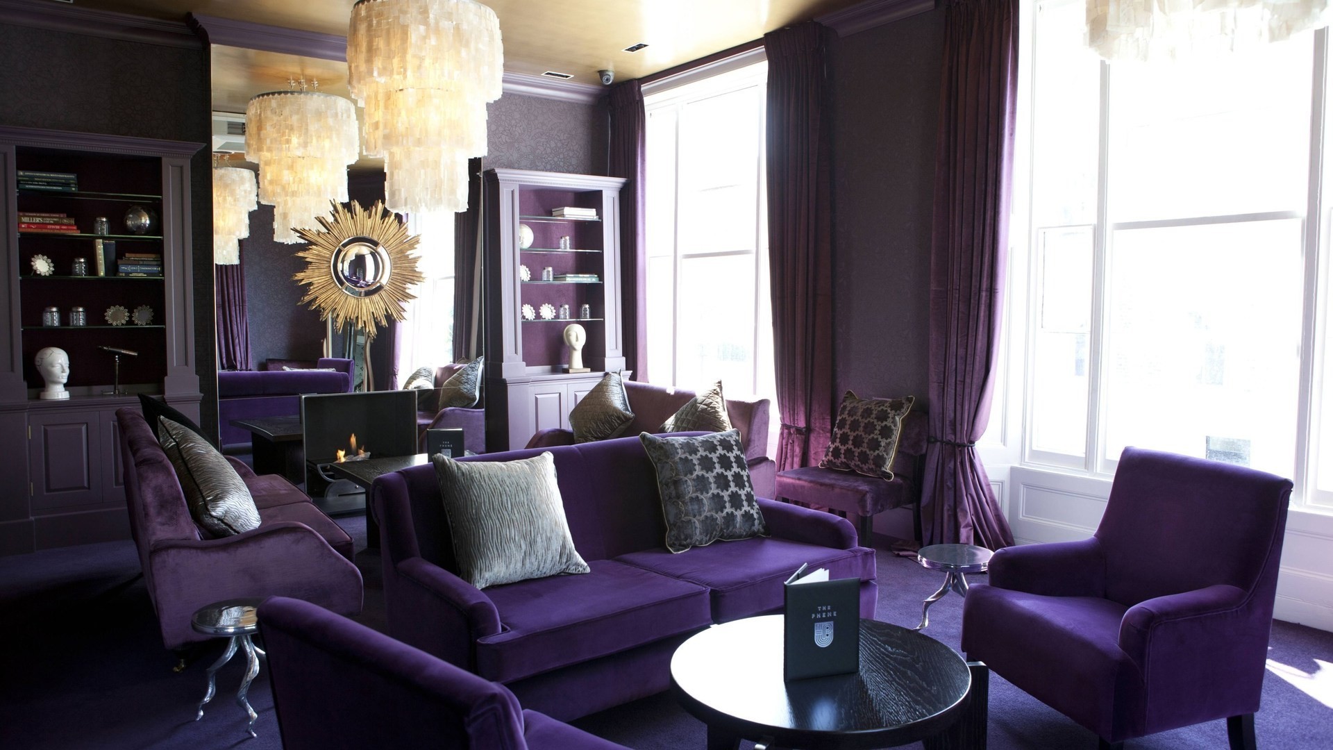 purple living room wallpaper,living room,room,interior design,furniture,purple