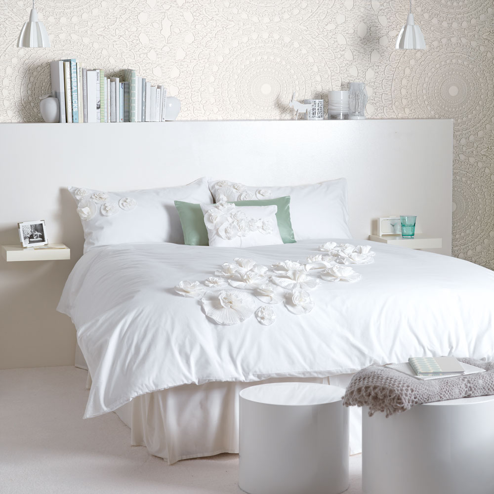white bedroom wallpaper,bedroom,bed,furniture,white,bed sheet