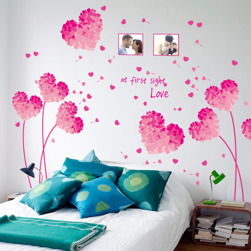 침실 하트 벽지,벽 스티커,분홍,벽,방,벽지