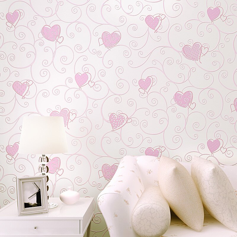 침실 하트 벽지,벽지,분홍,벽,벽 스티커,심장