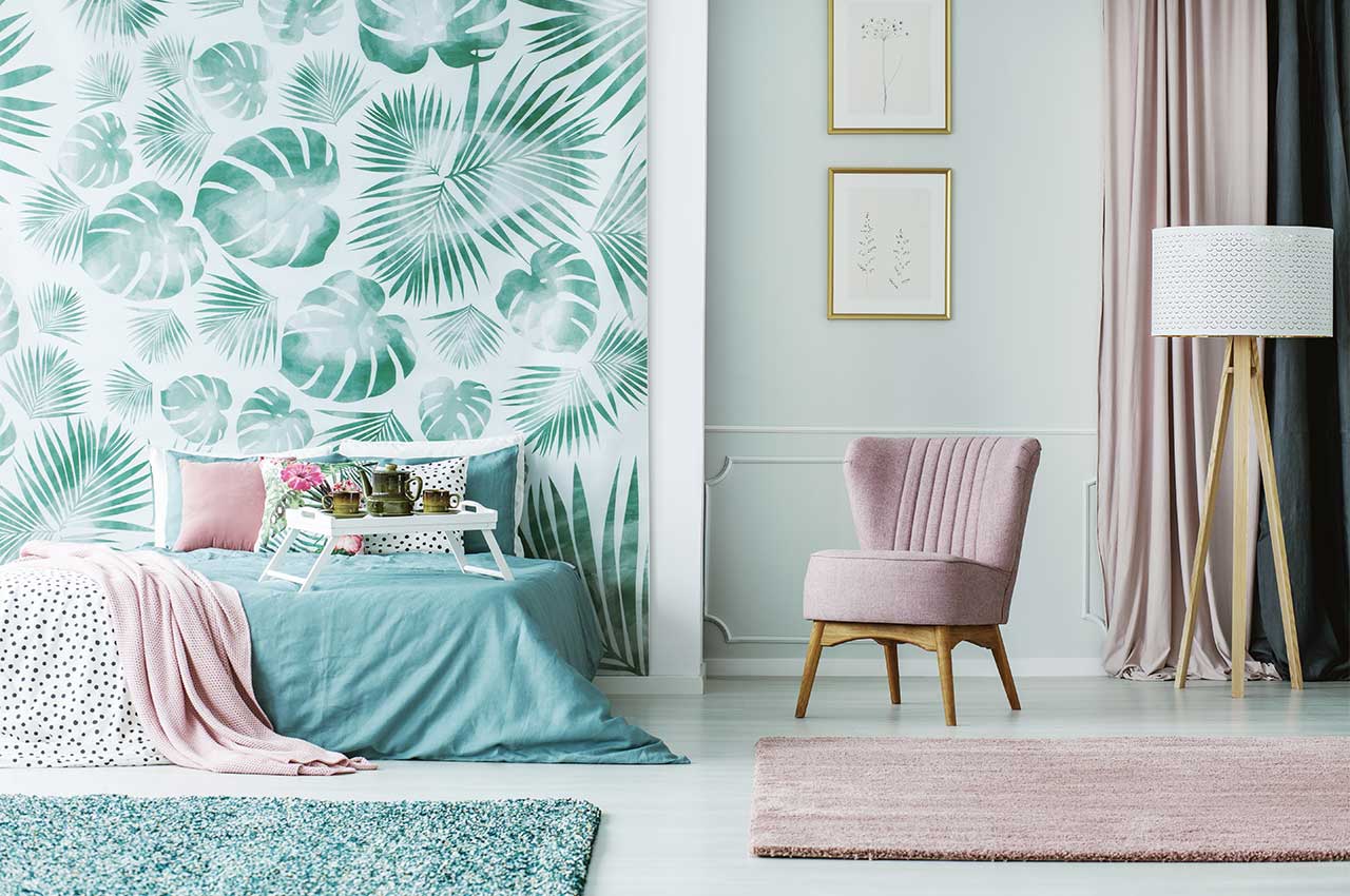 teal bedroom wallpaper,green,aqua,room,turquoise,pink