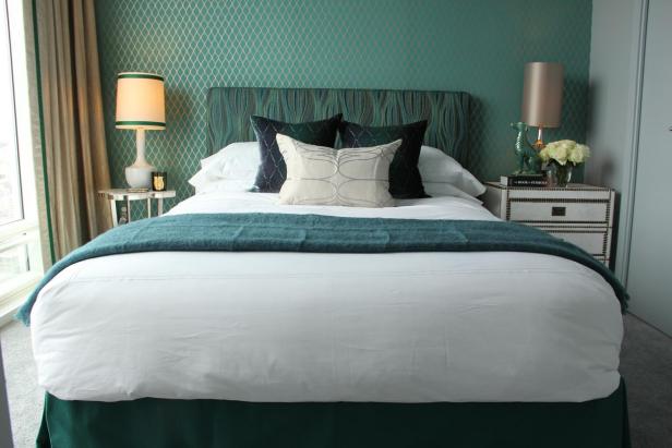 teal bedroom wallpaper,bedroom,bed,bed sheet,furniture,room