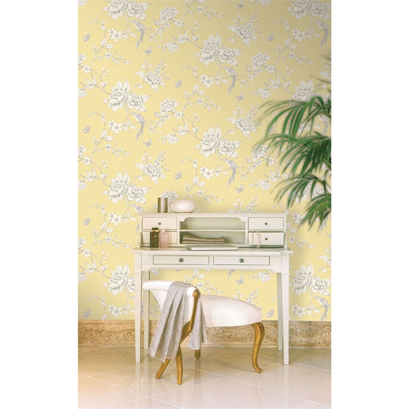 bird wallpaper homebase,yellow,furniture,wallpaper,table,wall (721887